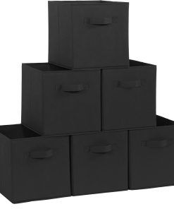 STORAGE MANIAC Storage Cubes. 11 Inch Durable 6 Pack Fabric Foldable Collapsible Bins with Handles for Organization. Closet. Shelves. Offices. Toys. Black