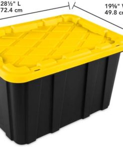 Alternative view of Sterilite Industrial Storage Tote with Lids for Garage. 27 Gallon. 4-Pack | Heavy-Duty and Stackable Utility Box Containers for Home. Office. and Basement Organization. Black/Yellow