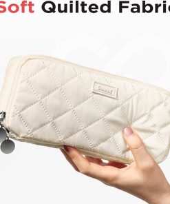 Alternative view of Sooez Large Pencil Case Pouch. Extra Big Pencil Bag with 8 Compartments. Pen Bag Wide Opening. Soft Quilted Pencil Pouch Organizer with Zipper. Portable Pencil Case for Teen Girls. Beige